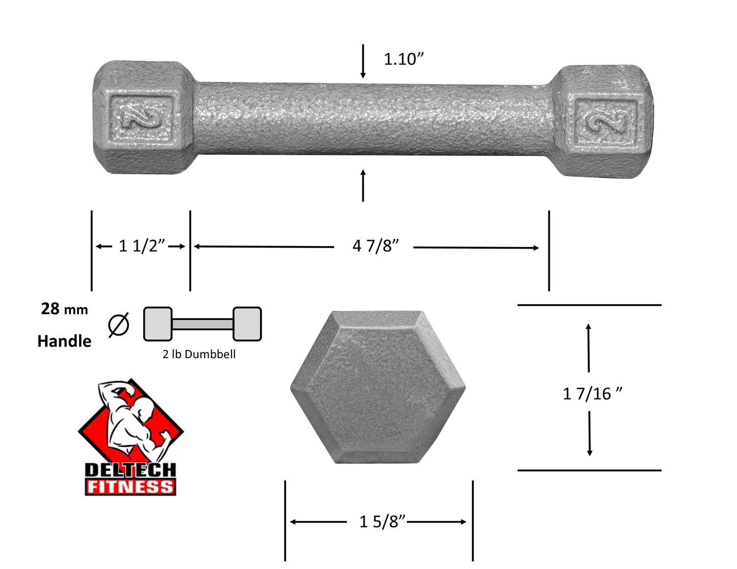 Deltech Fitness 2 lb Dumbbell Pair (DBP-002)