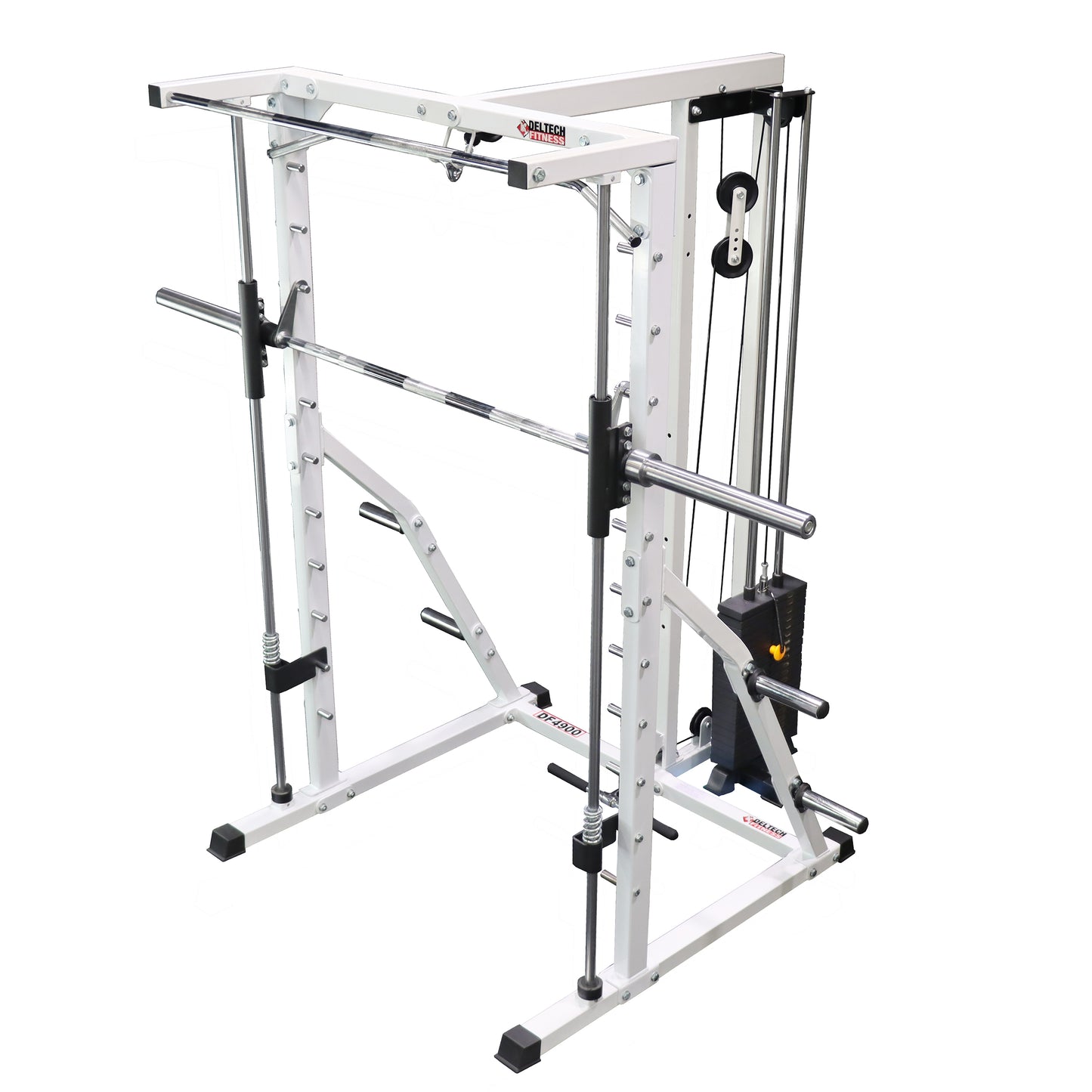 Deltech Fitness Linear Bearing Smith Machine with Weight Stack Loaded Lat Attachment (DF4900LS)