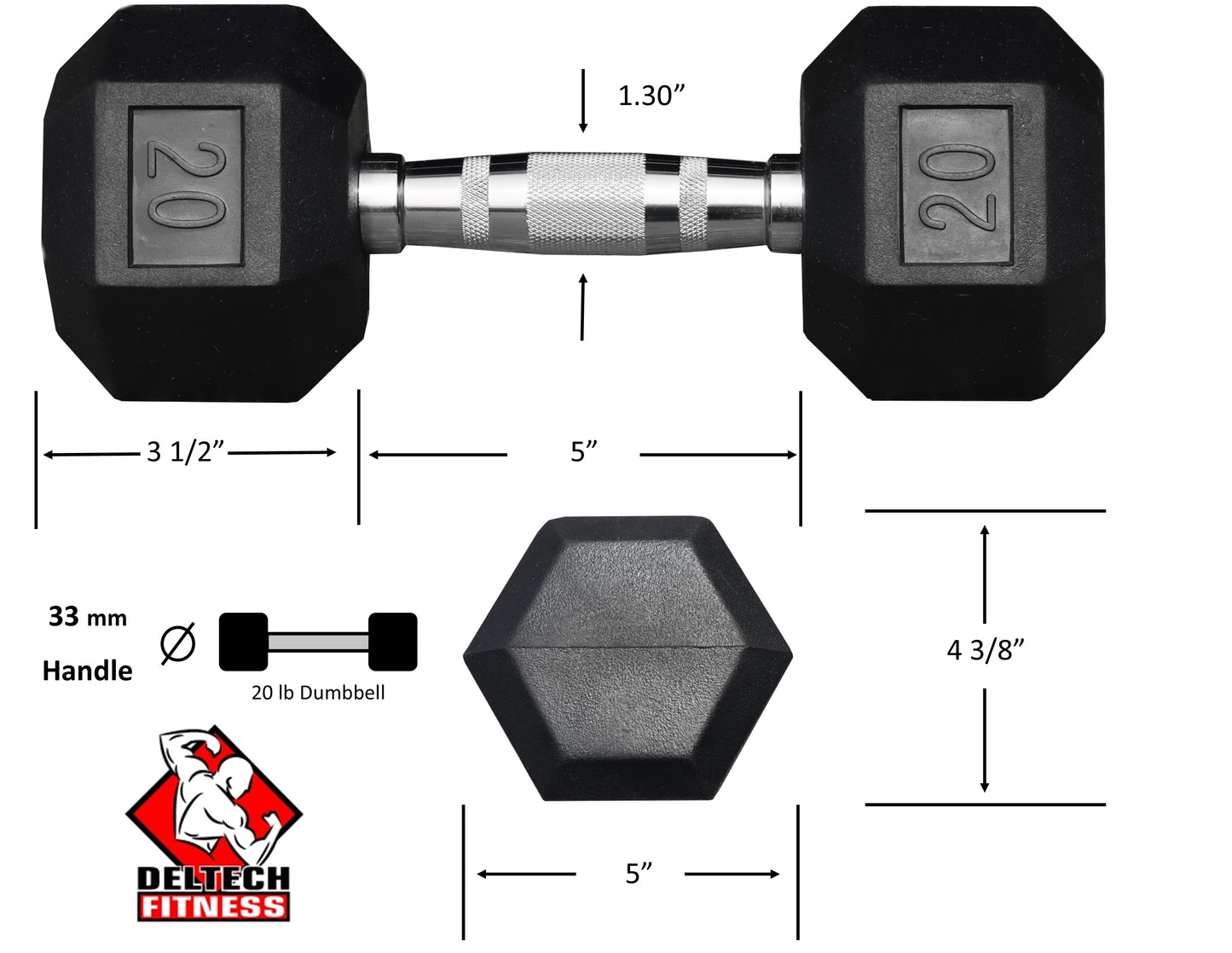 Deltech Fitness 20 lb Rubber Dumbbell Pair (RDB-020)