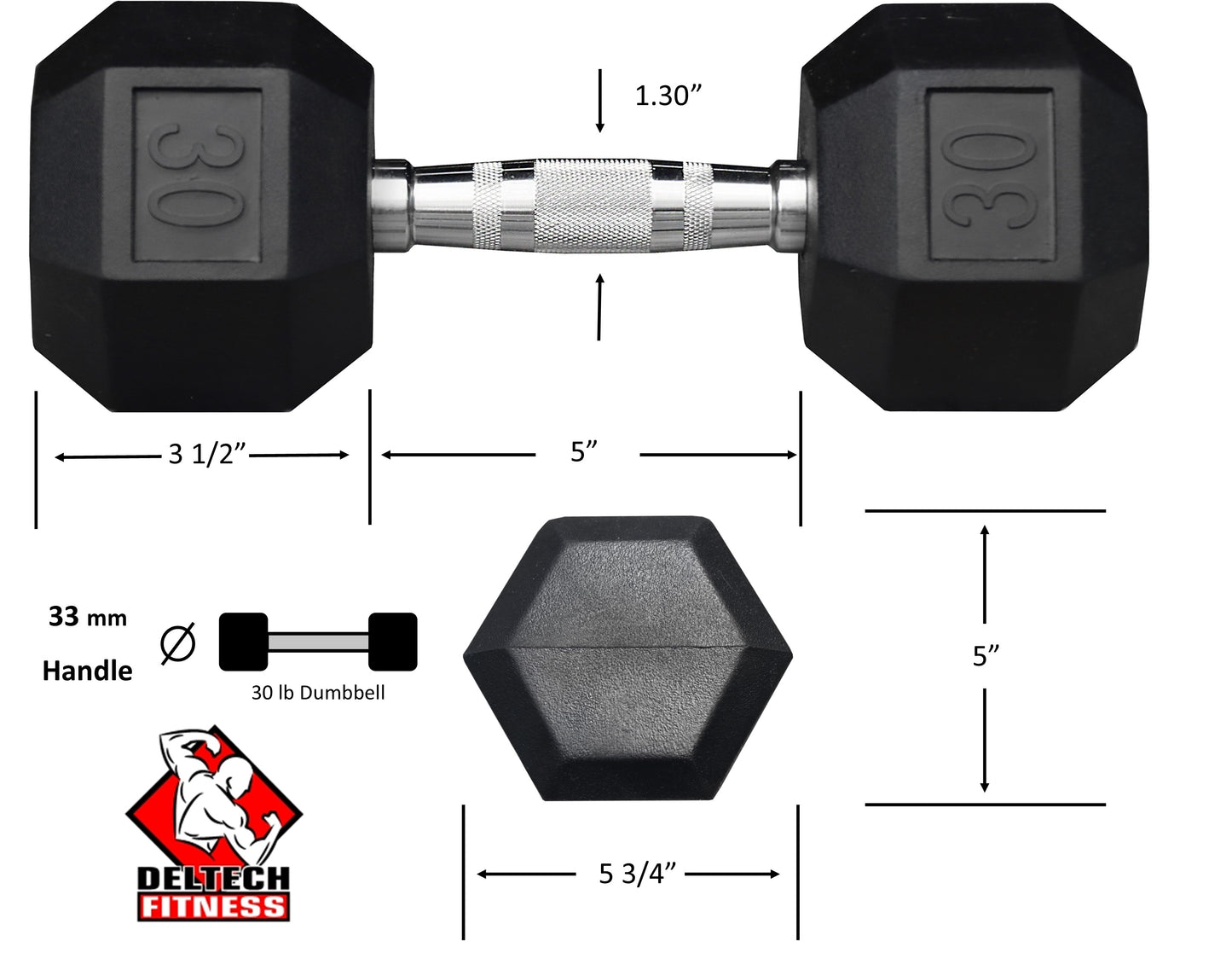 Deltech Fitness 30 lb Rubber Dumbbell Pair (RDB-030)