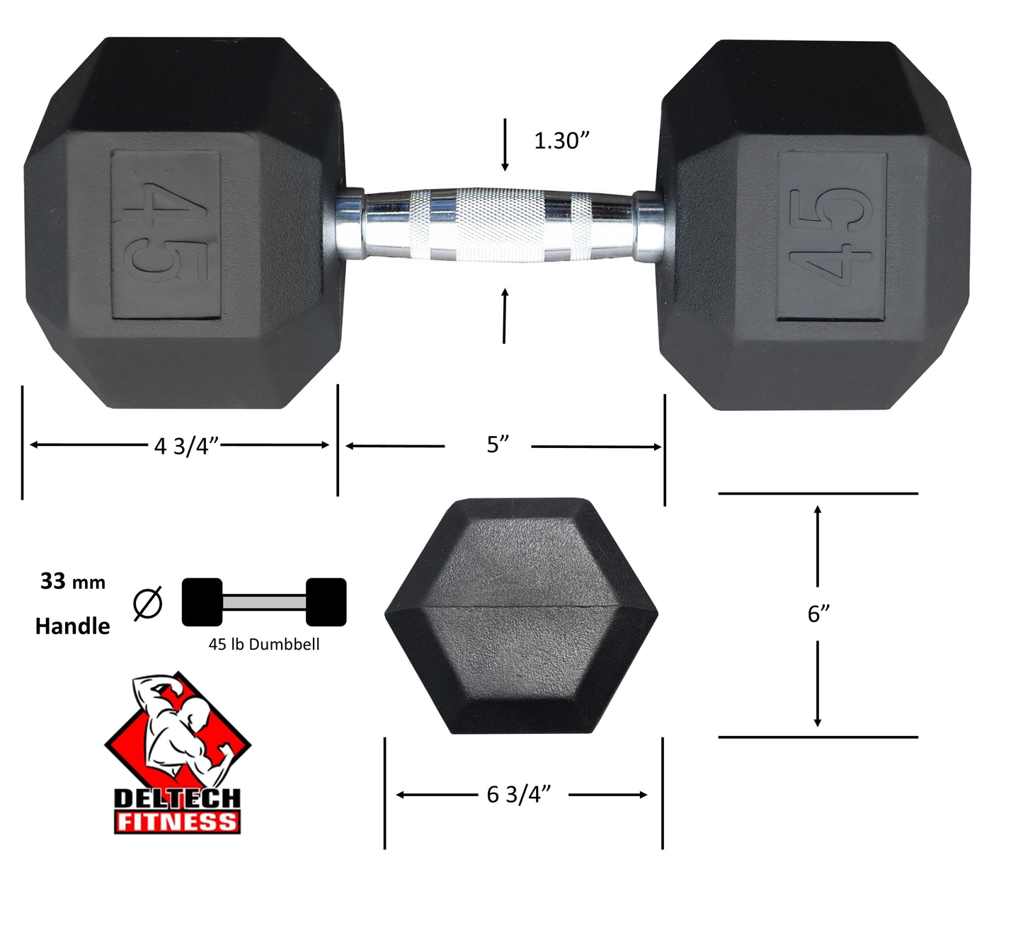 Deltech Fitness 45 lb Rubber Dumbbell Pair (RDB-045)