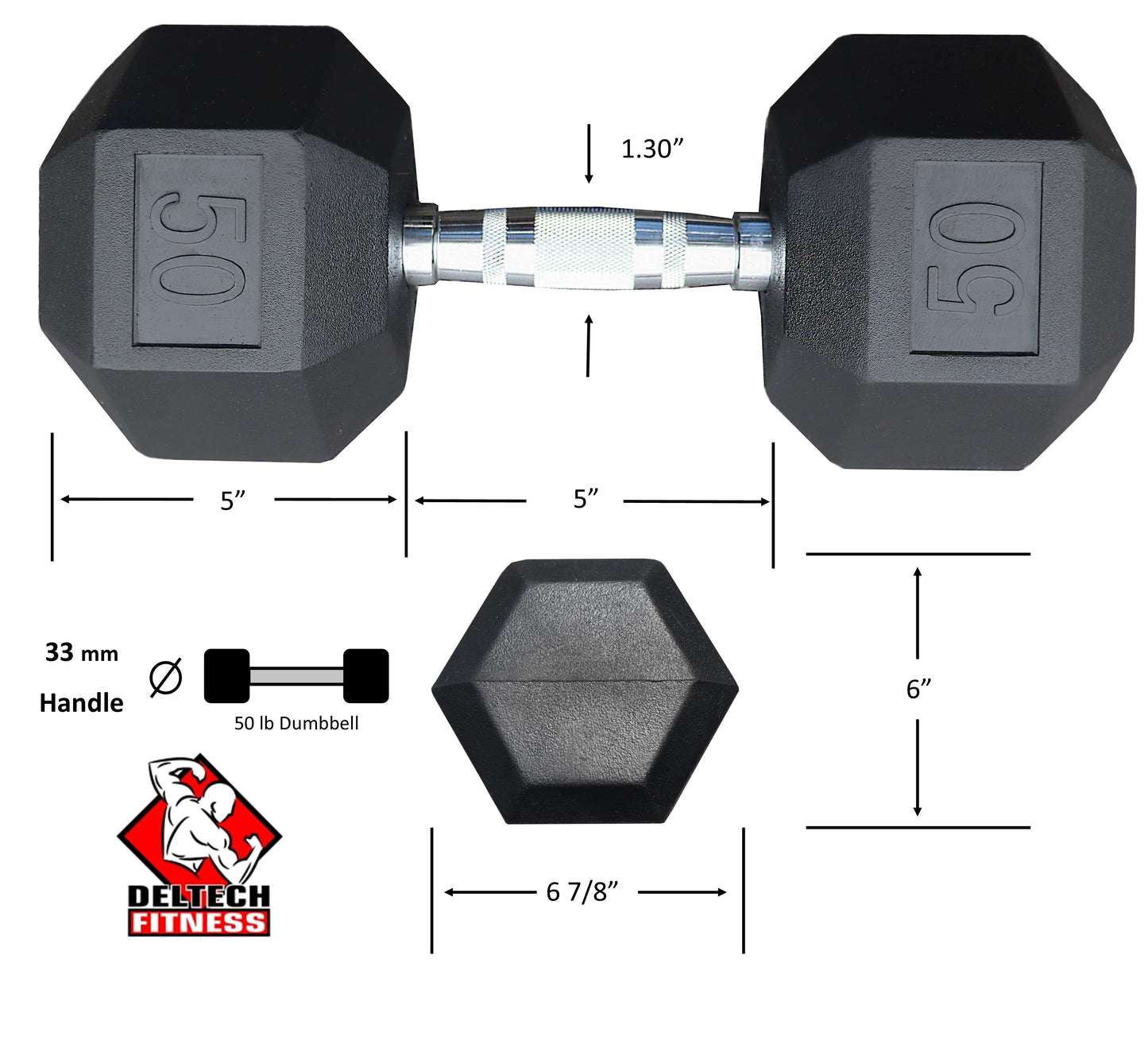 Deltech Fitness 50 lb Rubber Dumbbell Pair (RDB-050)