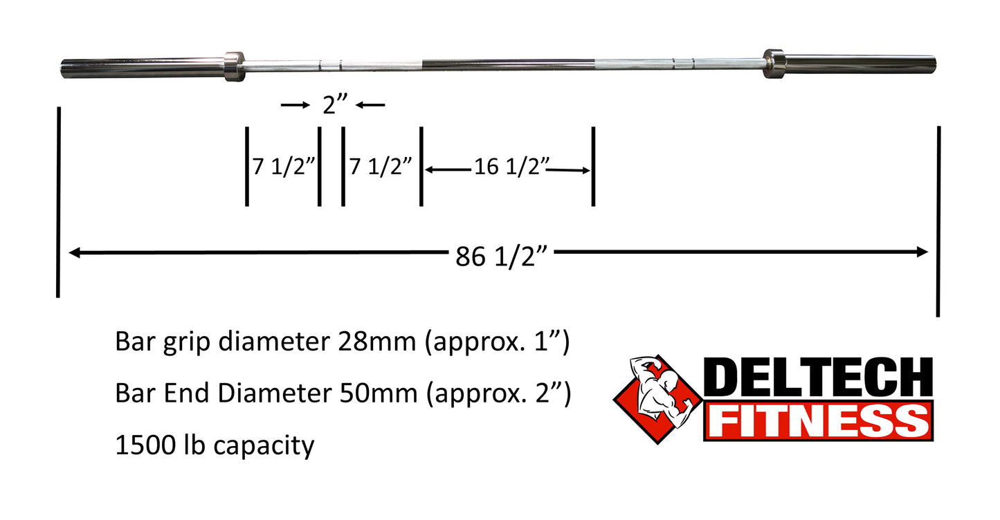 Deltech Fitness 7' Chrome Olympic Weight Bar with 1500 lb capacity (OB1500)