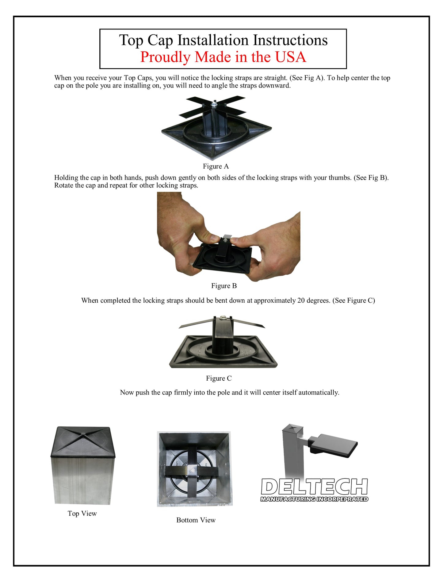 6" Standard Square Pole Cap with 1.25" Radius Corner by Deltech Manufacturing