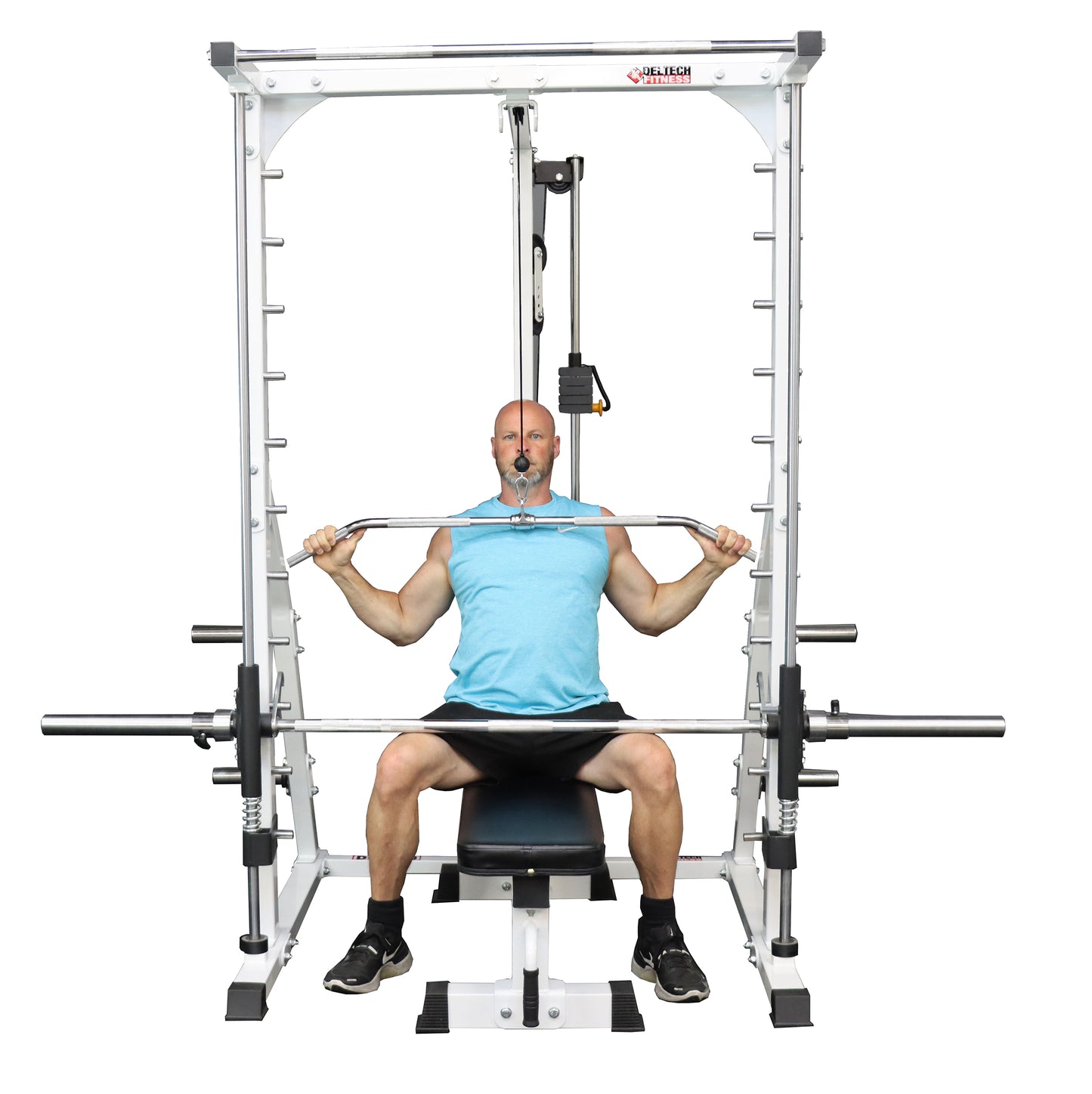 Deltech Fitness Linear Bearing Smith Machine with Weight Stack Loaded Lat Attachment (DF4900LS)