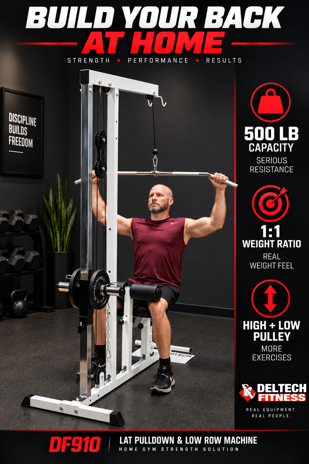 Deltech Fitness Lat/Row Machine (DF910)
