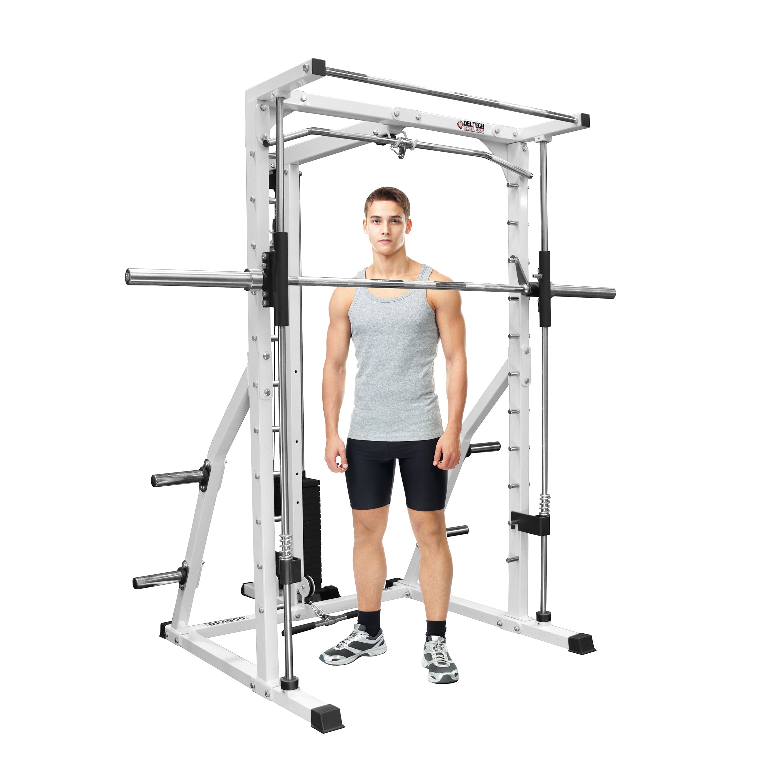 Linear Bearing Smith Machine with Weight Stack Loaded Lat Attachment ...