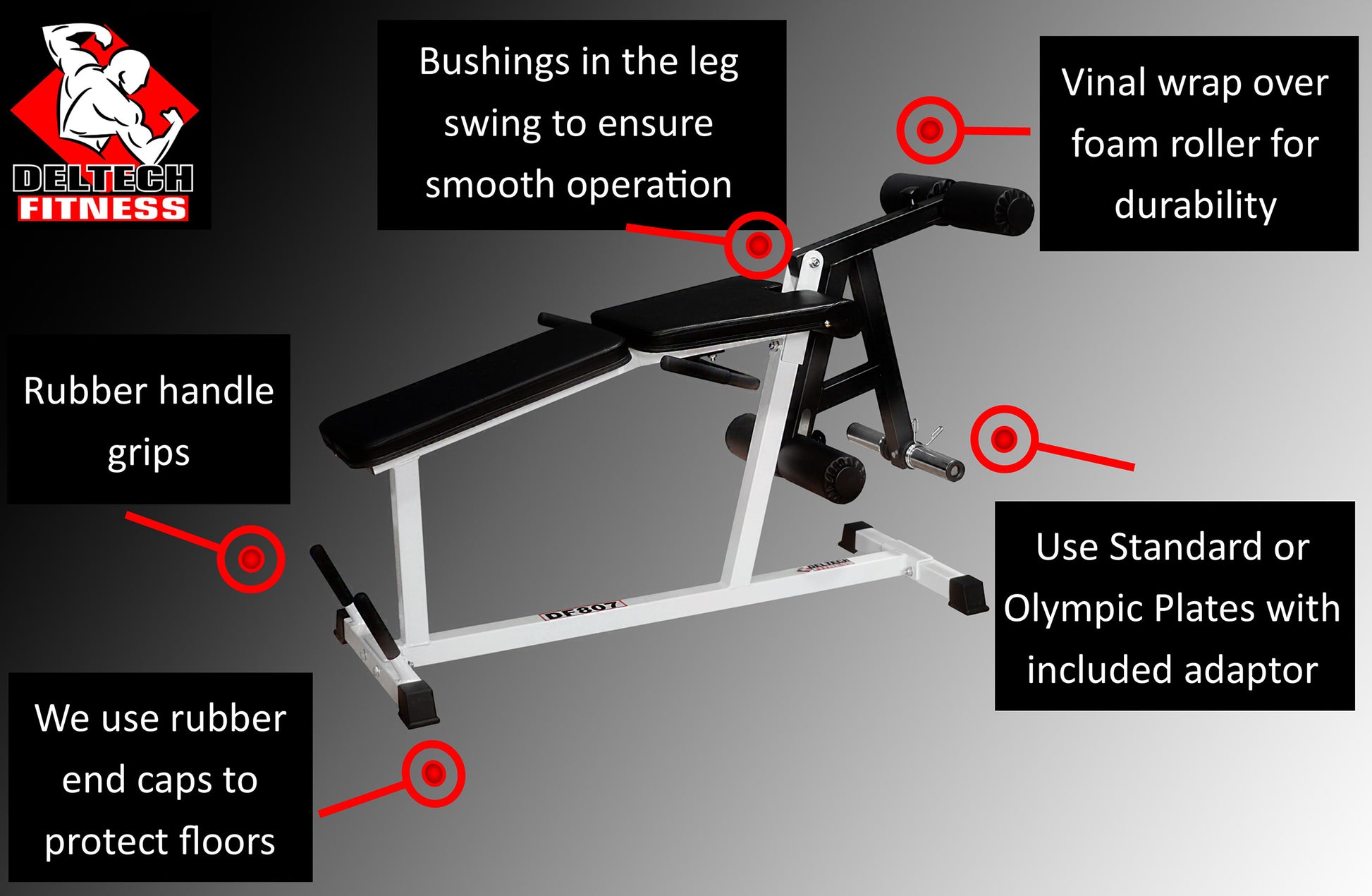 DF807 leg exercise bench features