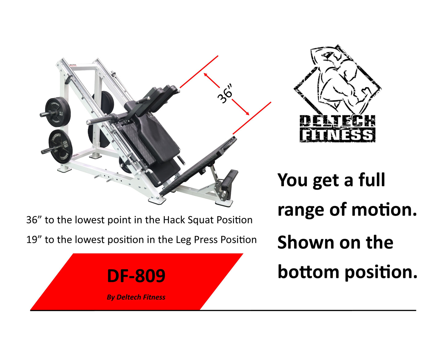Deltech Fitness DF809- Linear Bearing Hack Squat/Leg Press (Hip Sled)
