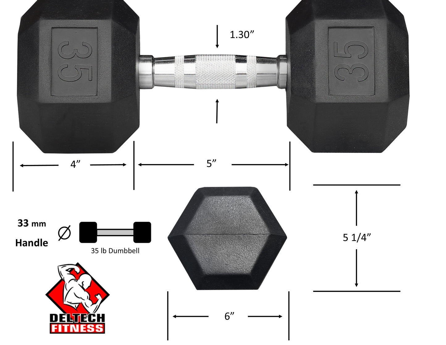 Deltech Fitness 35 lb Rubber Dumbbell Pair (RDB-035)