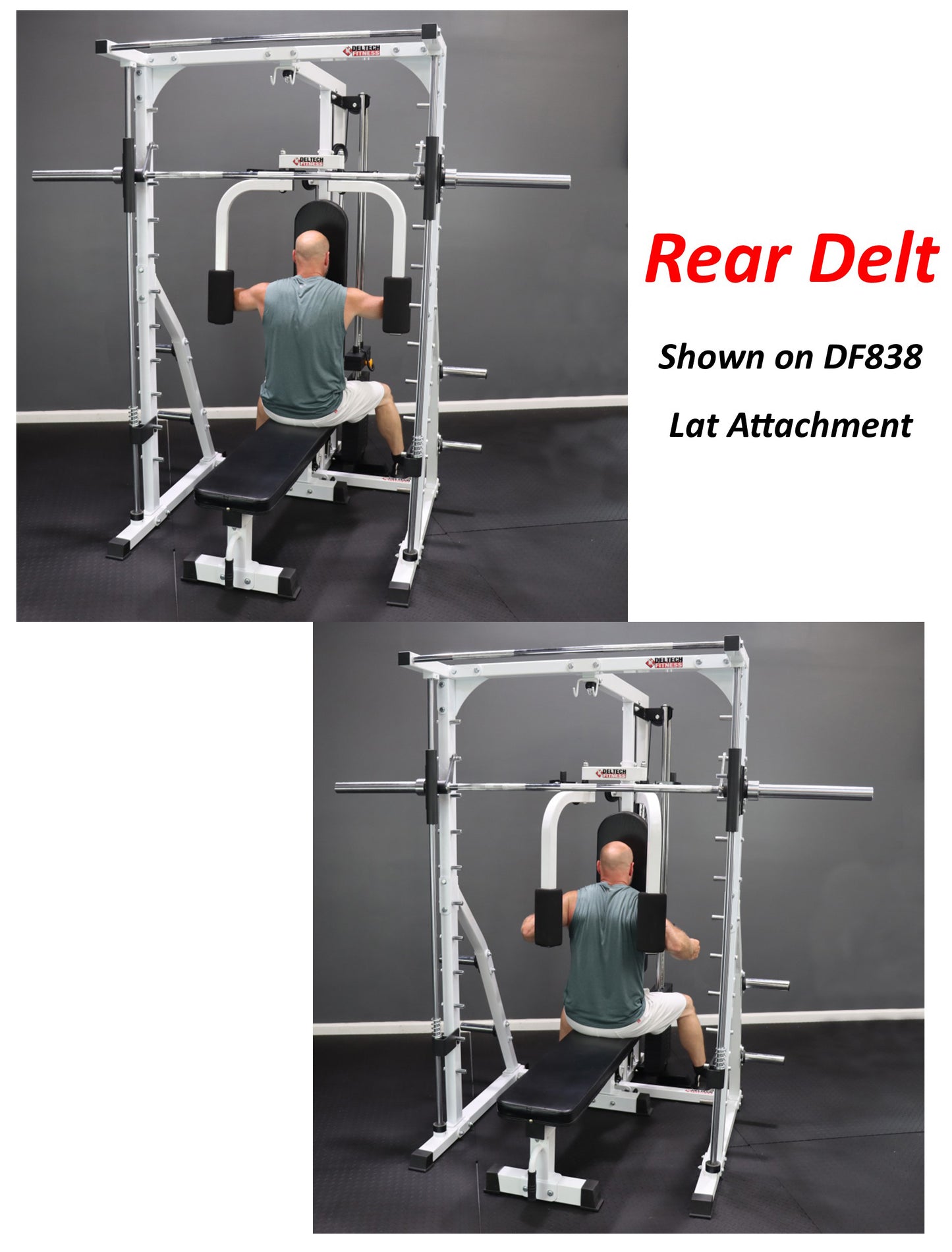 Deltech Fitness Linear Bearing Smith Machine with Weight Stack Loaded Lat Attachment and Pec (DF4900LSP)