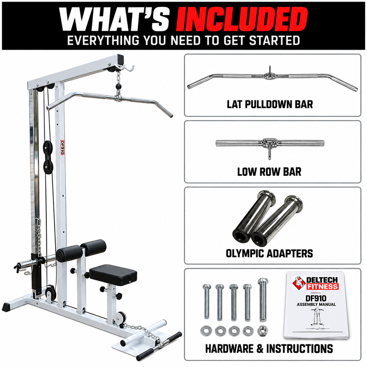 Deltech Fitness Lat/Row Machine (DF910)