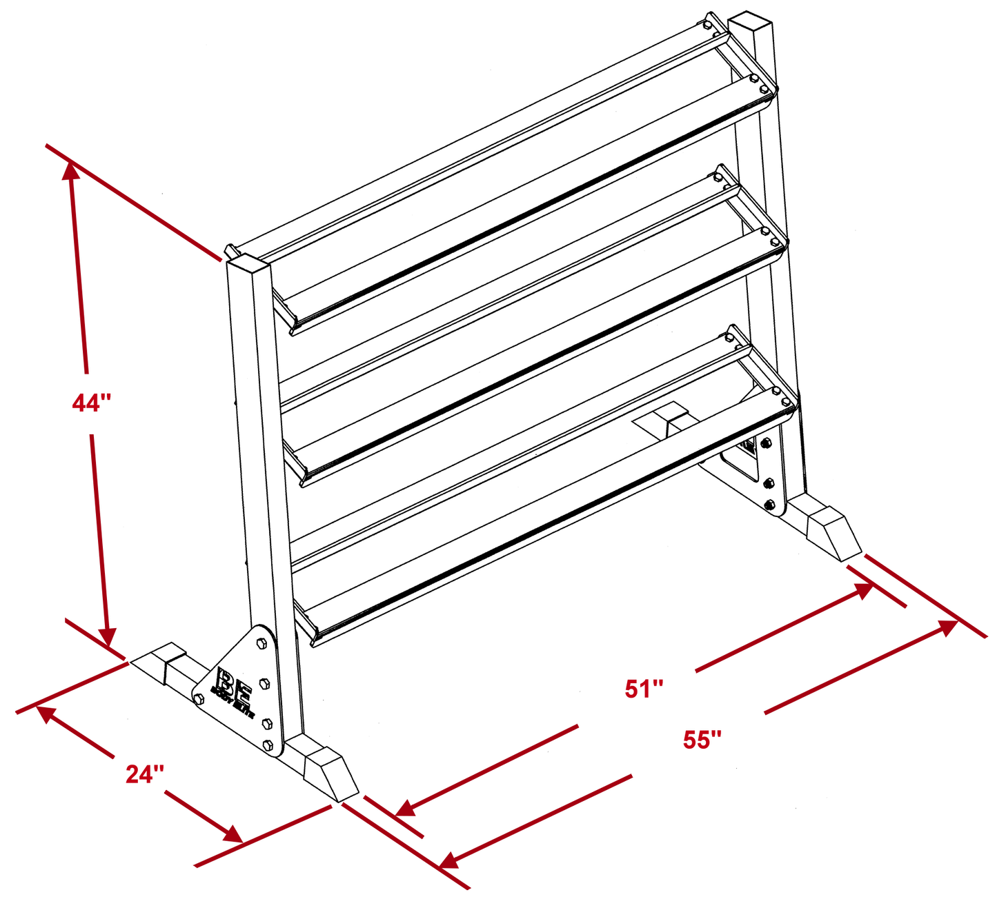 Body Elite 55" Three Tier Dumbbell Rack (BE7010)