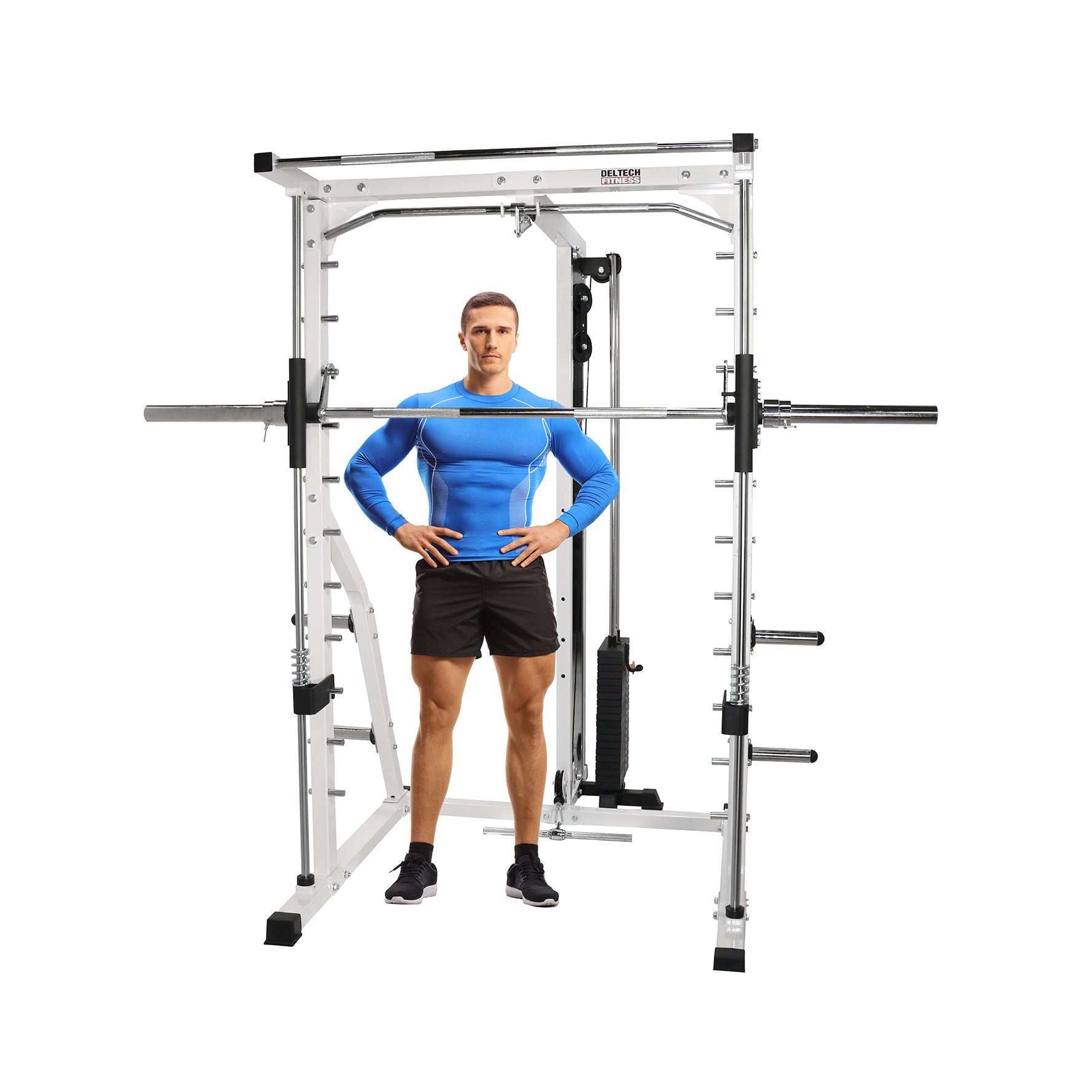 Linear Bearing Smith Machine with Weight Stack Loaded Lat Attachment ...