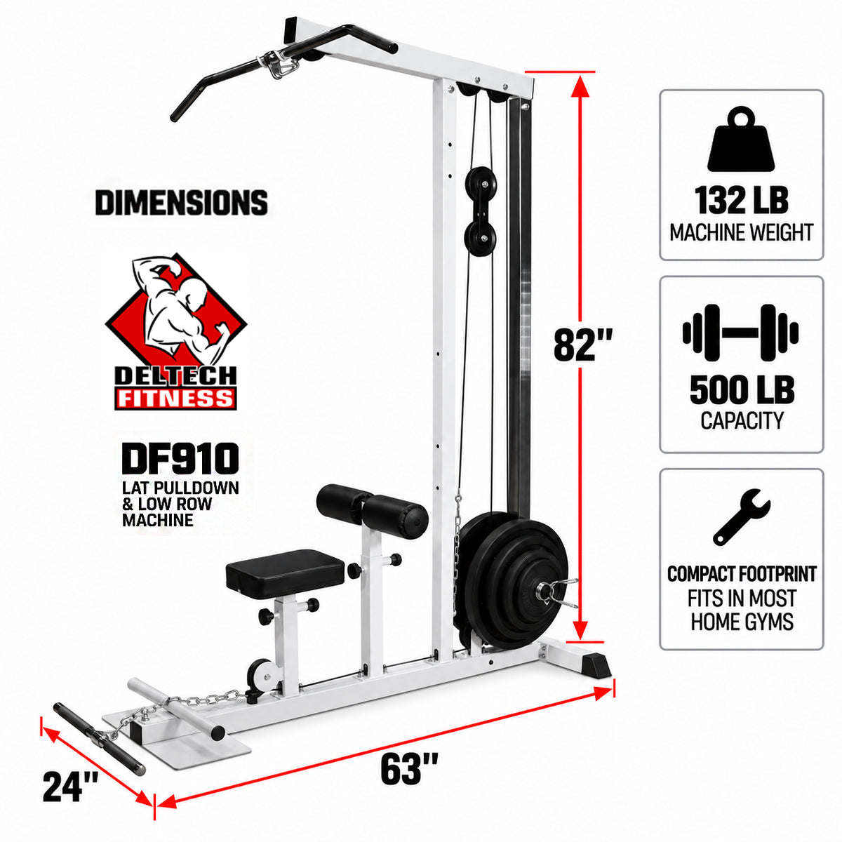 Deltech Fitness Lat/Row Machine (DF910)