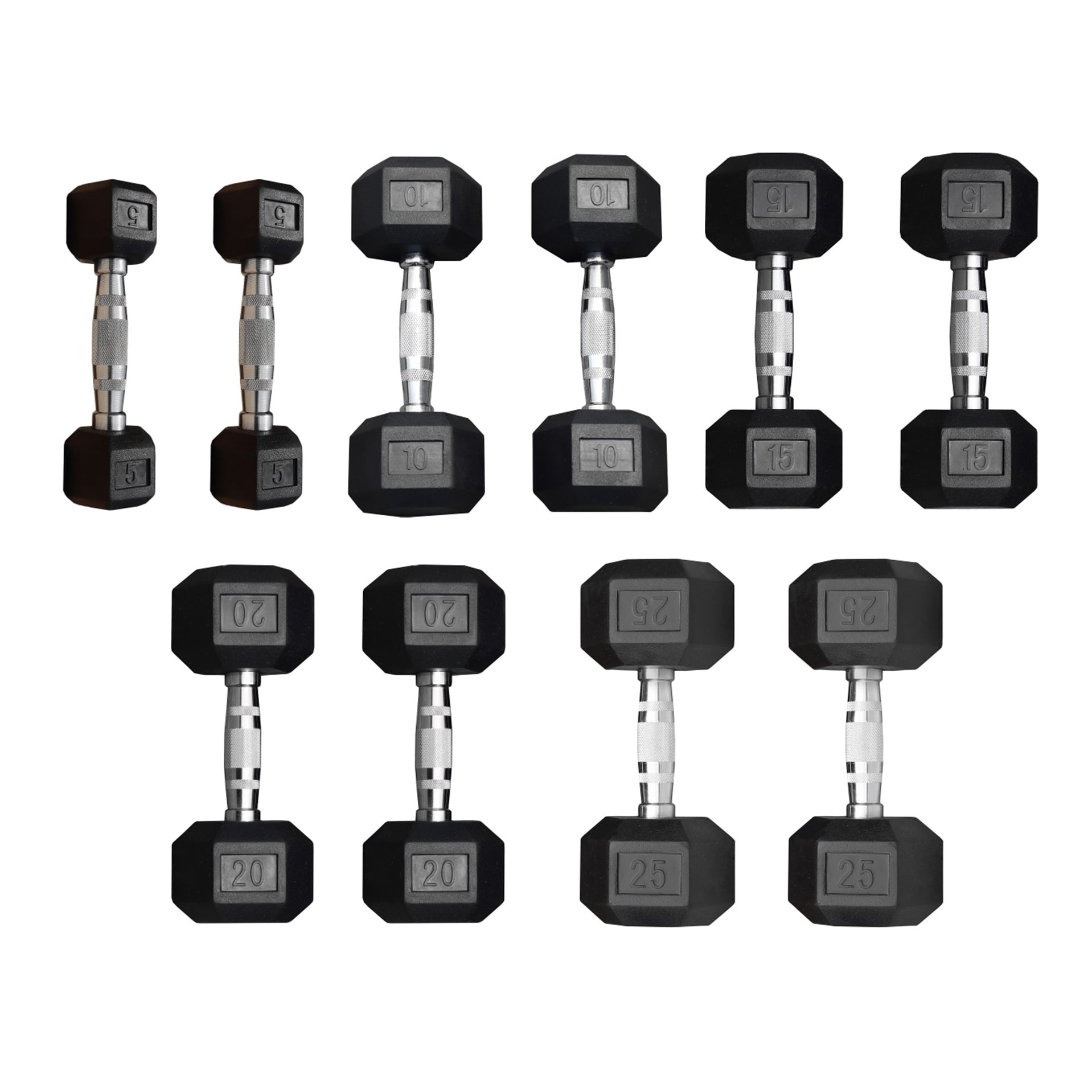 Rubber Hex Dumbbells, 25lb hot Pair, Black